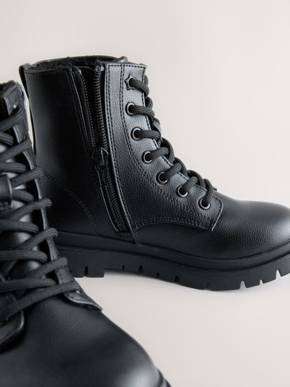 Black Matt Standard Fit (F) Warm Lined Lace-Up Boots image 4