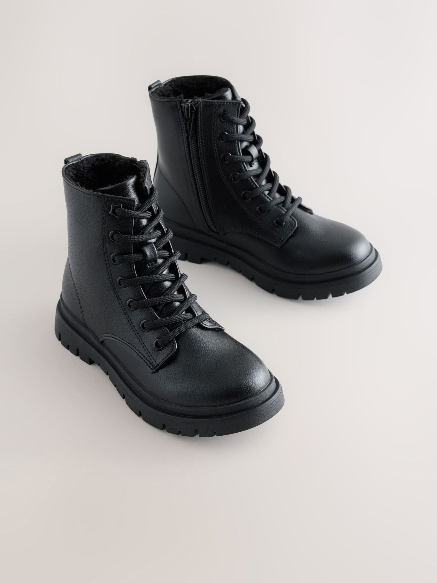 Black Matt Wide Fit (G) Warm Lined Lace-Up Boots image 1