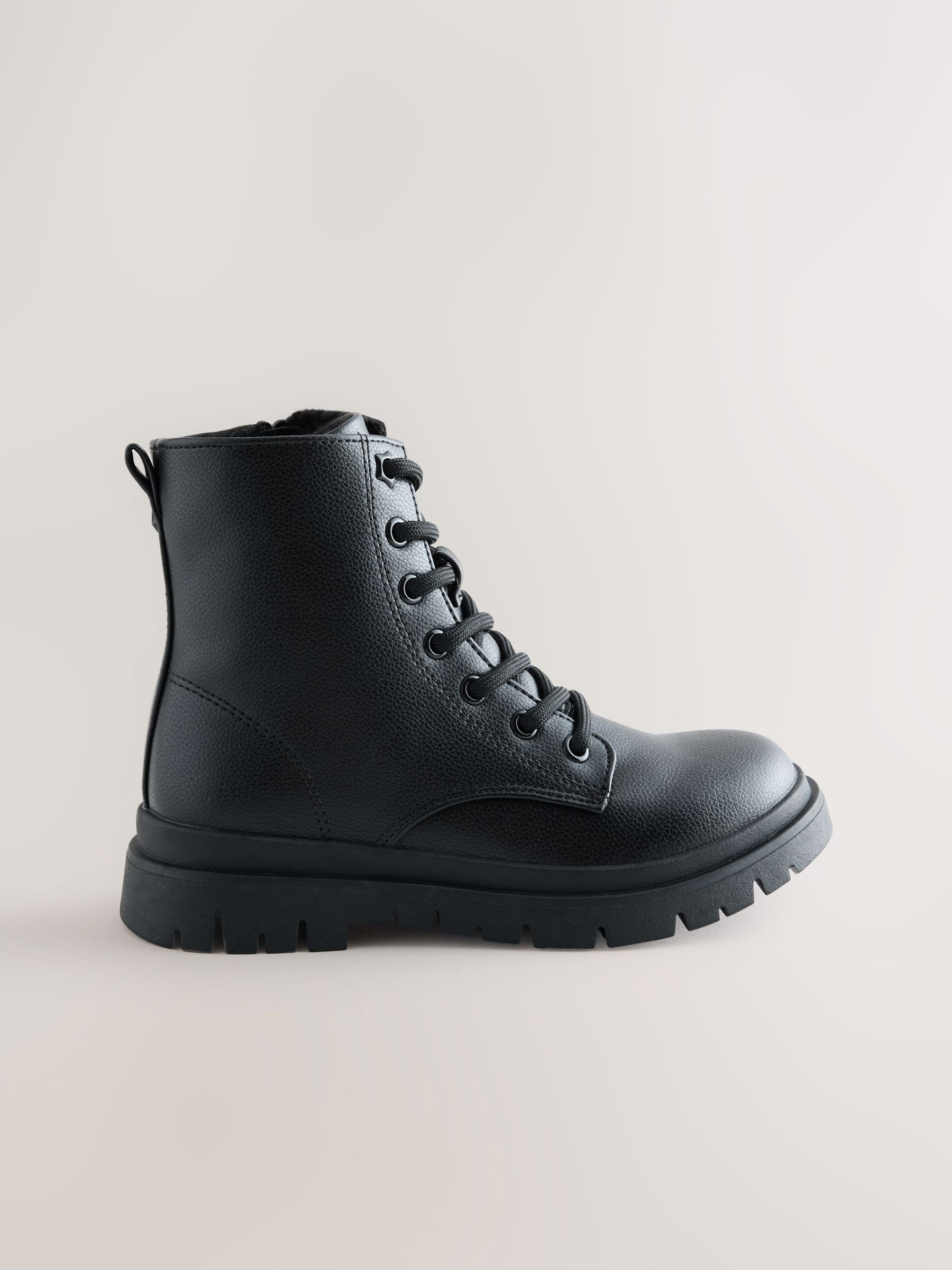 Black Matt Wide Fit (G) Warm Lined Lace-Up Boots image 2
