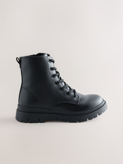 Black Matt Wide Fit (G) Warm Lined Lace-Up Boots image 2