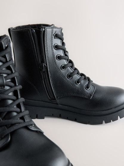Black Matt Wide Fit (G) Warm Lined Lace-Up Boots image 4