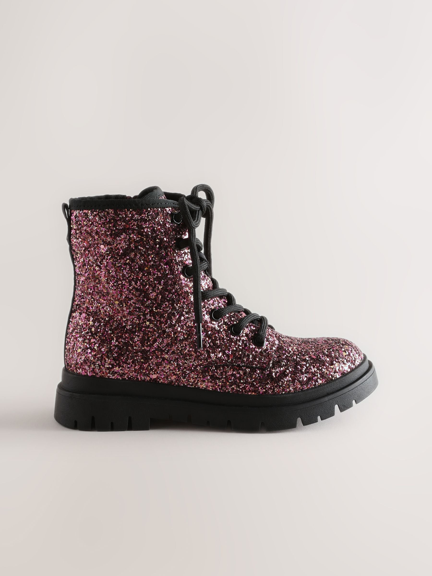Pink Glitter Standard Fit (F) Warm Lined Lace-Up Boots image 2