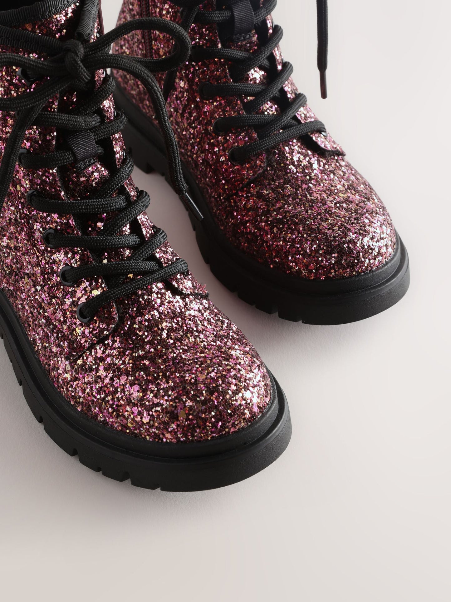 Pink Glitter Standard Fit (F) Warm Lined Lace-Up Boots image 4