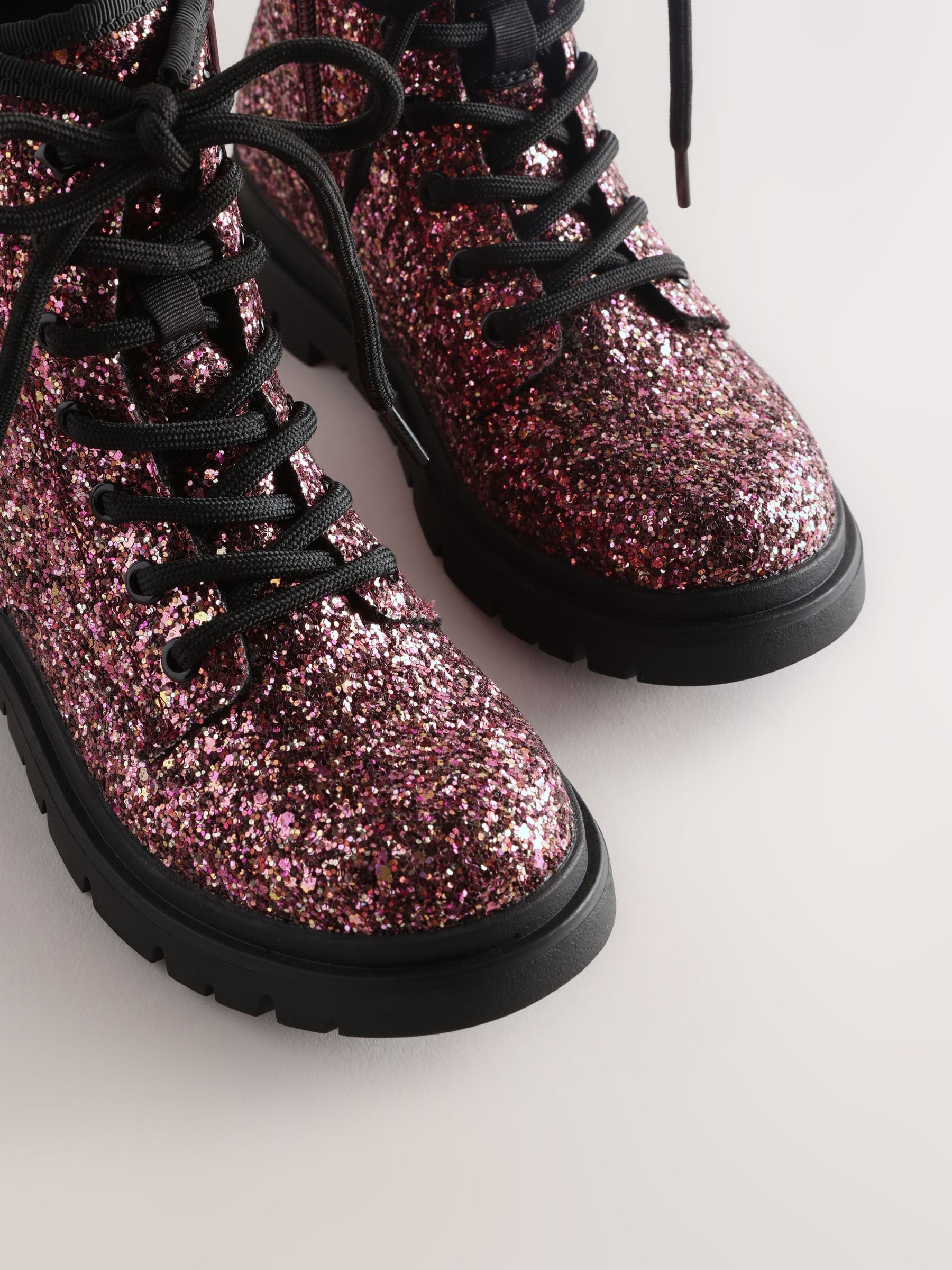 Pink Glitter Standard Fit (F) Warm Lined Lace-Up Boots image 4