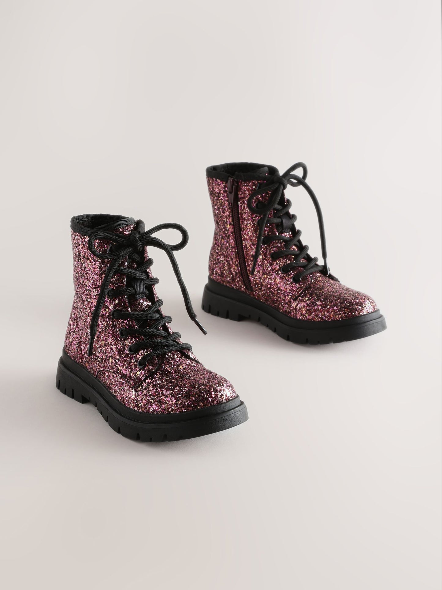 Pink Glitter Wide Fit (G) Warm Lined Lace-Up Boots image 1