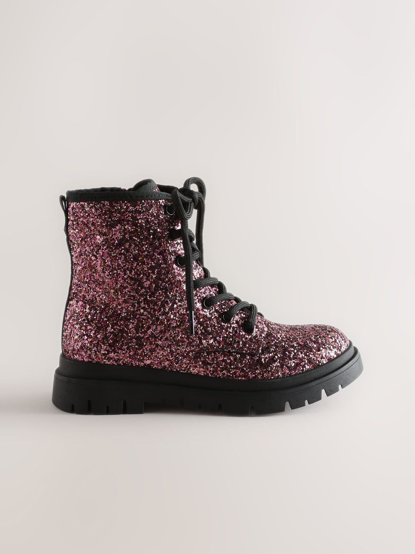 Pink Glitter Wide Fit (G) Warm Lined Lace-Up Boots image 2