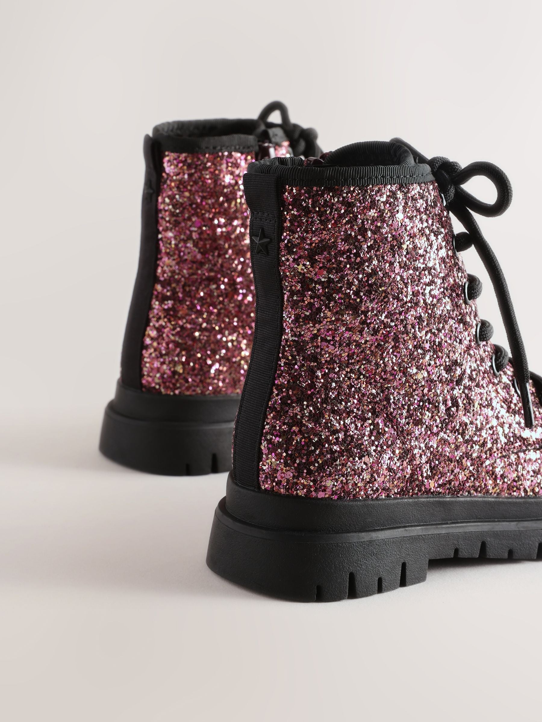 Pink Glitter Wide Fit (G) Warm Lined Lace-Up Boots image 3