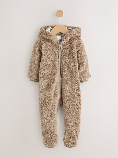 Brown Fleece Hooded Baby Pramsuit image 1