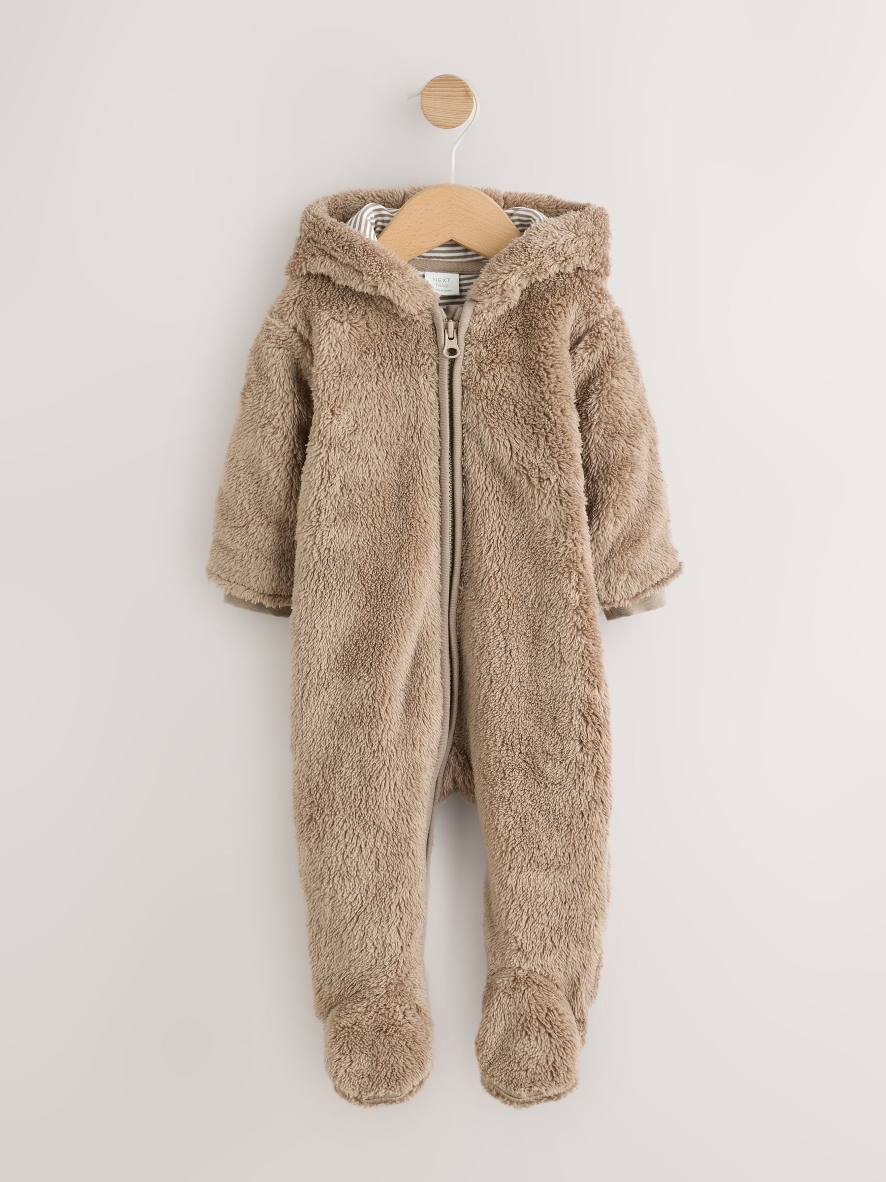 Brown Fleece Hooded Baby Pramsuit image 1