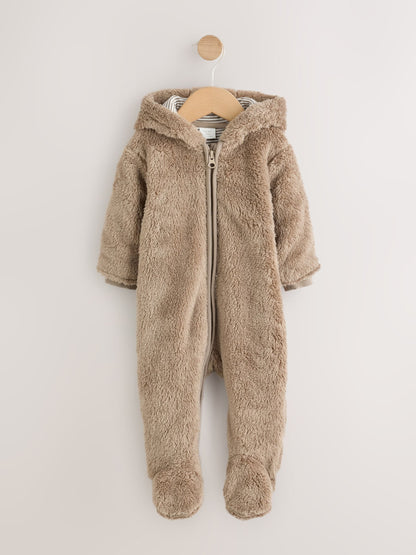 Brown Fleece Hooded Baby Pramsuit image 1
