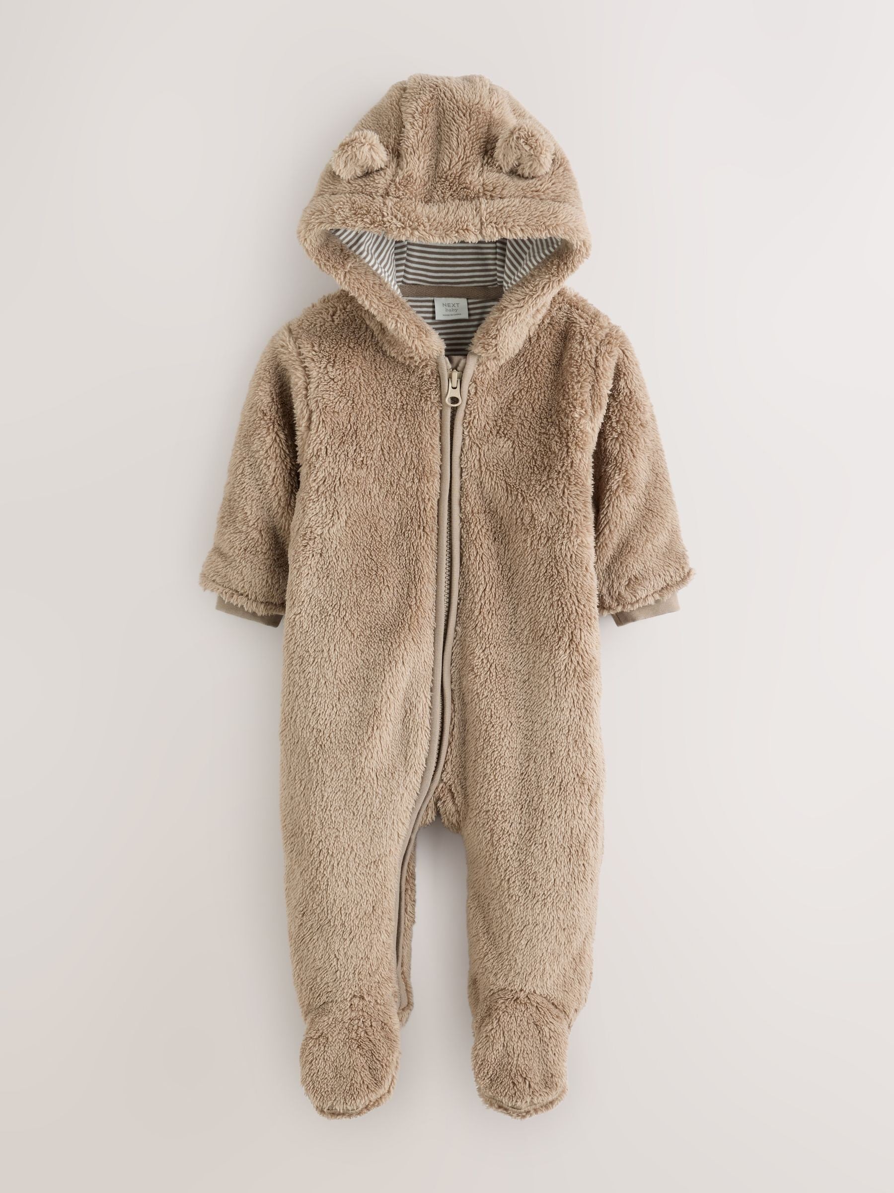 Brown Fleece Hooded Baby Pramsuit image 2