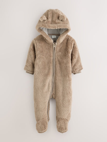 Brown Fleece Hooded Baby Pramsuit image 2