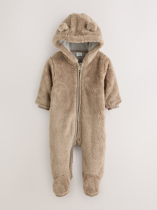 Brown Fleece Hooded Baby Pramsuit image 2