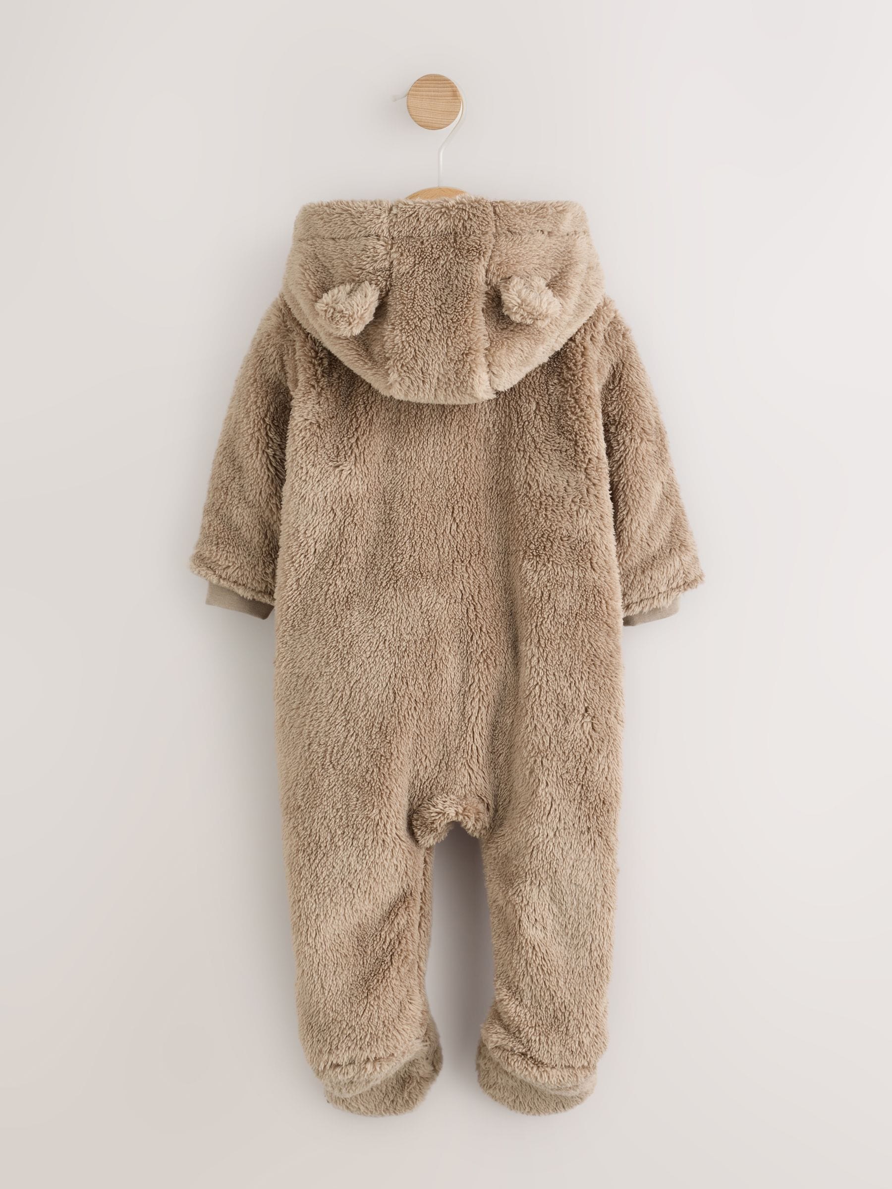 Brown Fleece Hooded Baby Pramsuit image 3