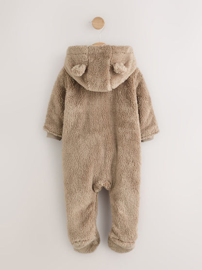 Brown Fleece Hooded Baby Pramsuit image 3