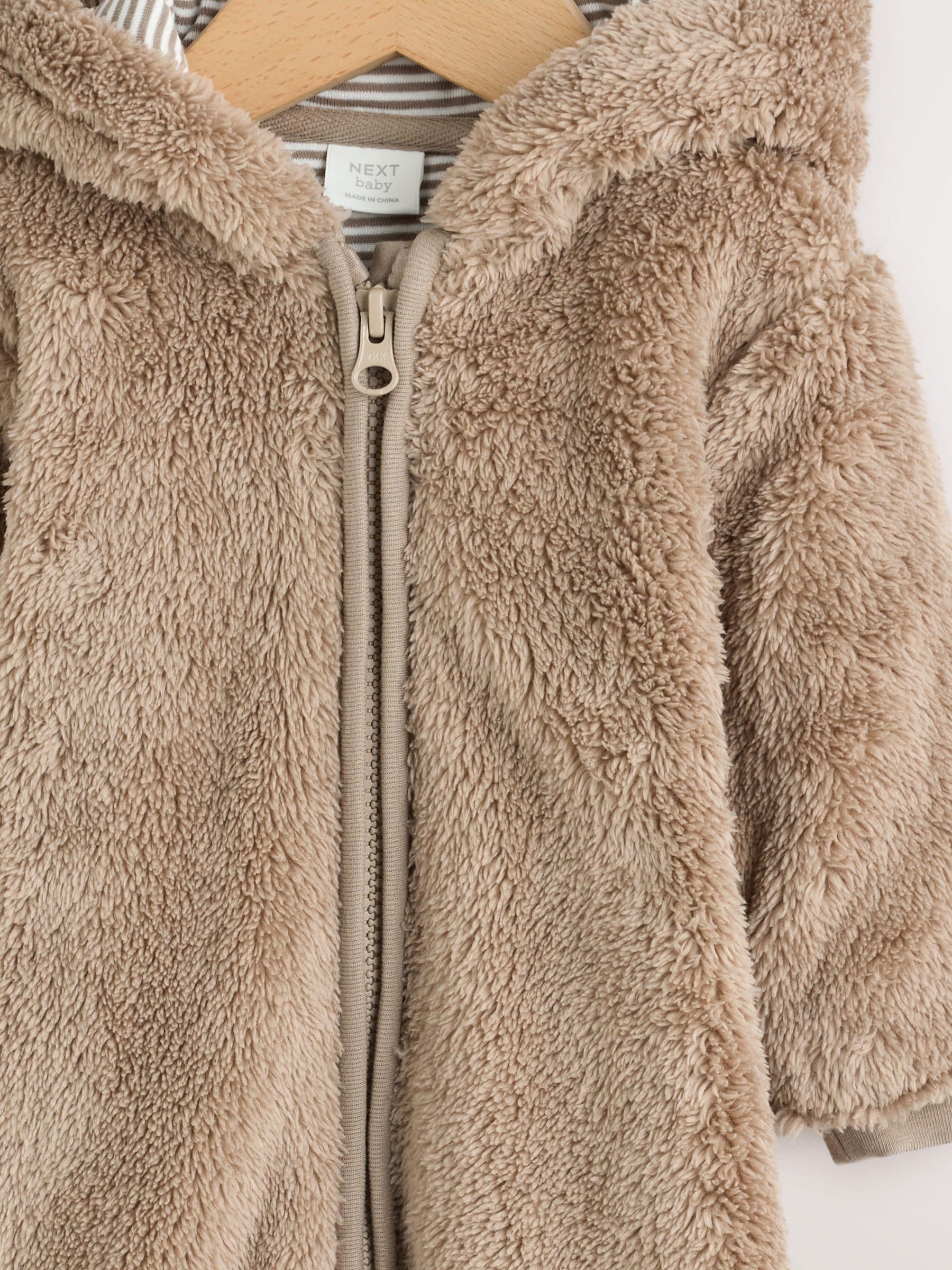Brown Fleece Hooded Baby Pramsuit image 4