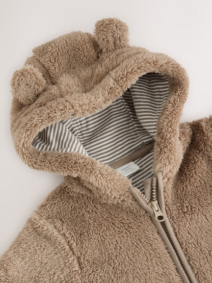 Brown Fleece Hooded Baby Pramsuit image 5