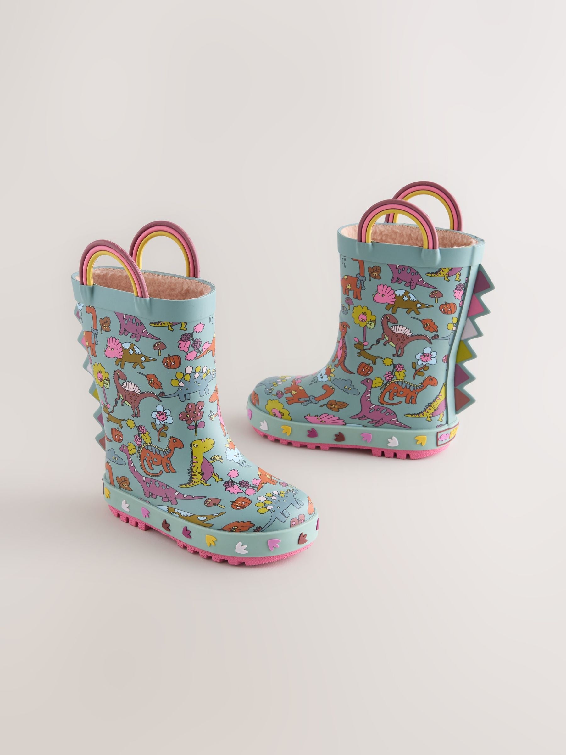 Teal Blue Dinosaur Handle Wellies image 1