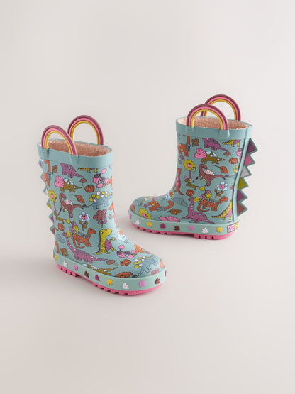 Teal Blue Dinosaur Handle Wellies image 1