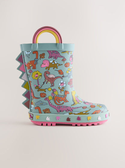 Teal Blue Dinosaur Handle Wellies image 2