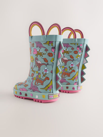 Teal Blue Dinosaur Handle Wellies image 4