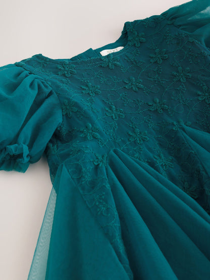 Teal Blue 3D Flower Godet Occasion Dress (3mths-8yrs) - image 11