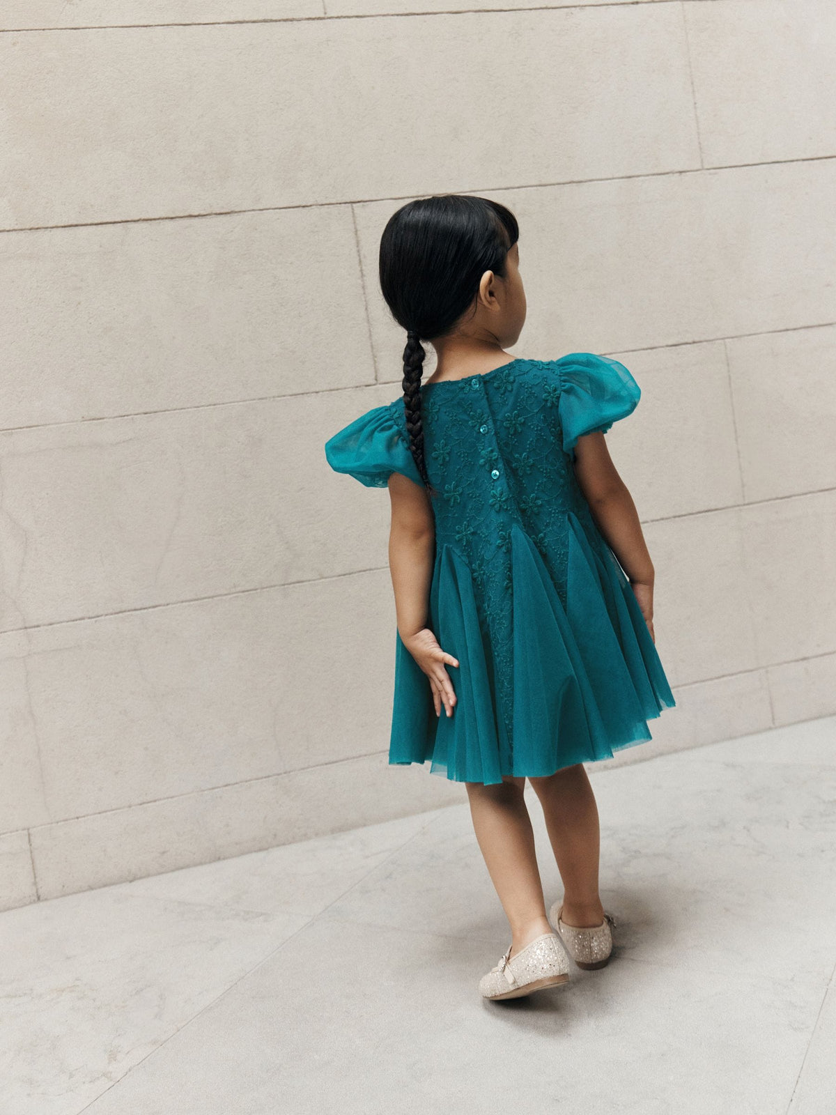 Teal Blue 3D Flower Godet Occasion Dress (3mths-8yrs) - image 4
