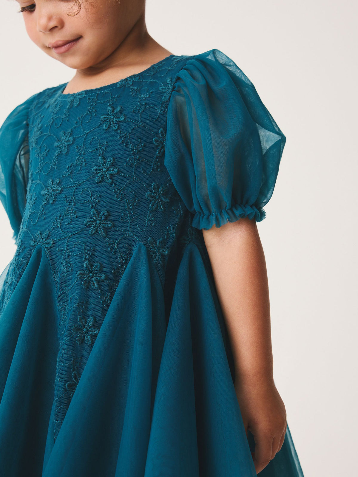 Teal Blue 3D Flower Godet Occasion Dress (3mths-8yrs) - image 5