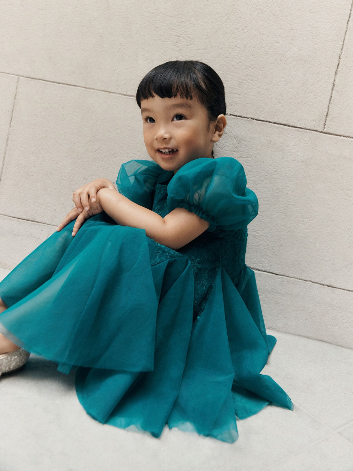 Teal Blue 3D Flower Godet Occasion Dress (3mths-8yrs) - image 6