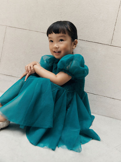 Teal Blue 3D Flower Godet Occasion Dress (3mths-8yrs) - image 6