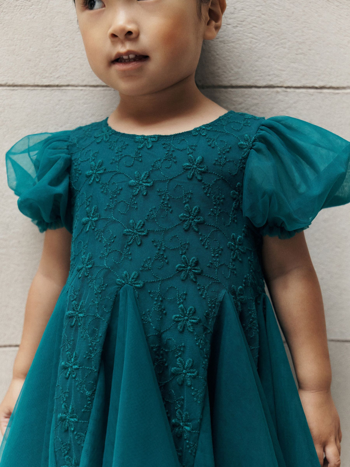 Teal Blue 3D Flower Godet Occasion Dress (3mths-8yrs) - image 7