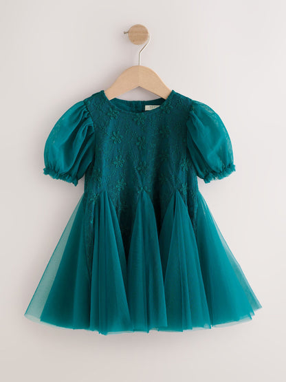 Teal Blue 3D Flower Godet Occasion Dress (3mths-8yrs) - image 9