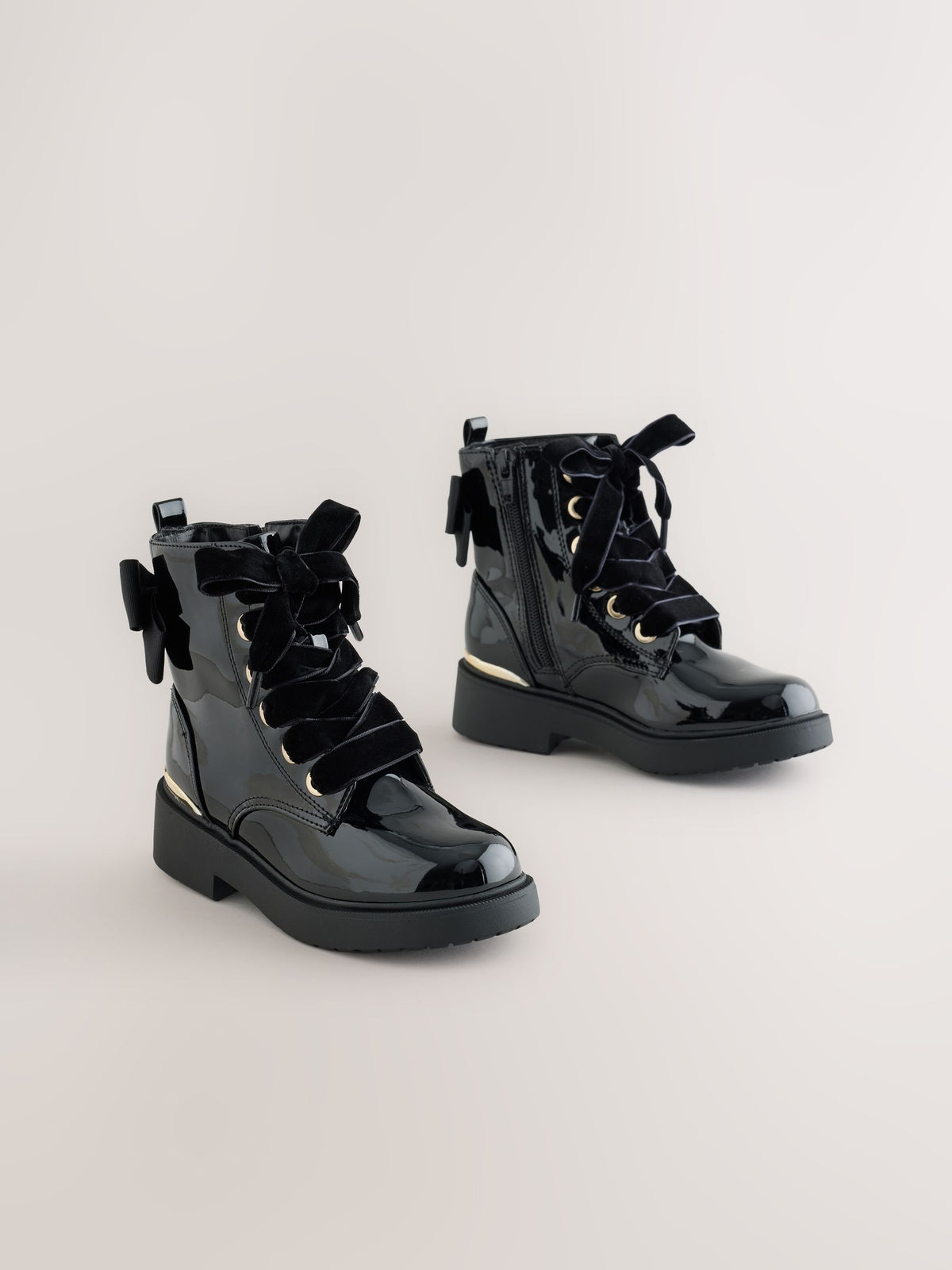 Dsiney Kidz - Black Patent Bow Detail Lace Up Ankle Boots image 1