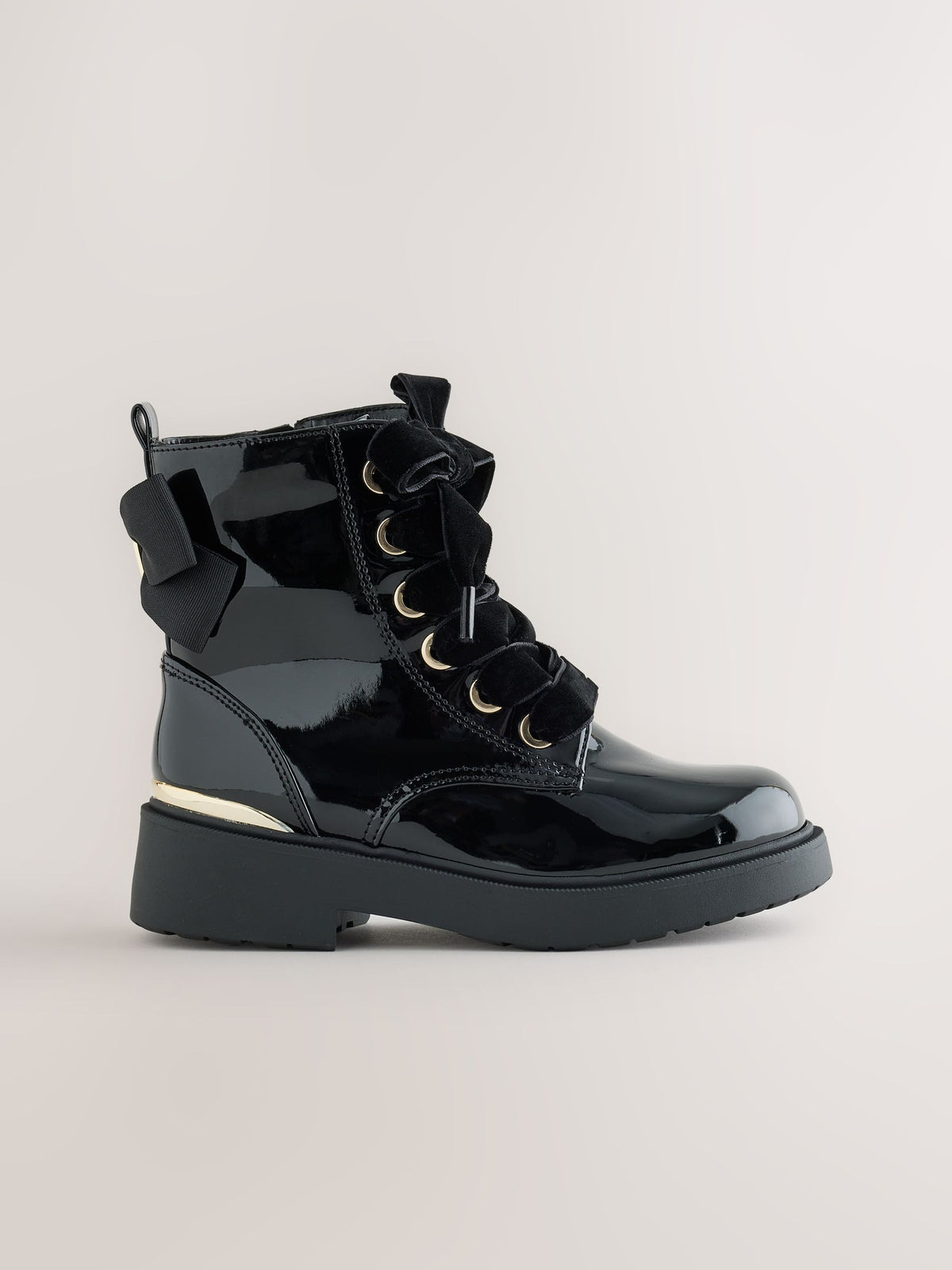 Dsiney Kidz - Black Patent Bow Detail Lace Up Ankle Boots image 2