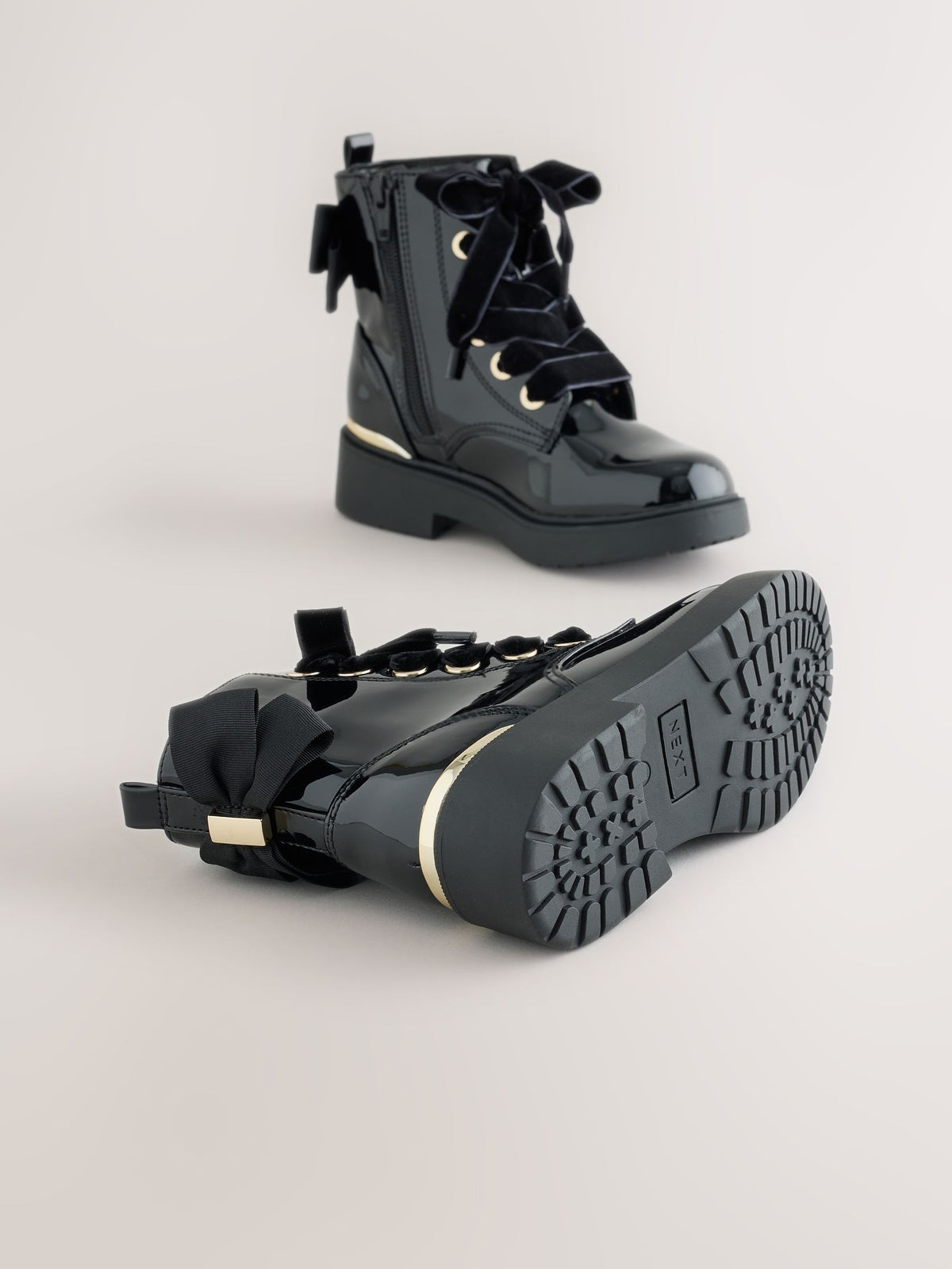 Dsiney Kidz - Black Patent Bow Detail Lace Up Ankle Boots image 3