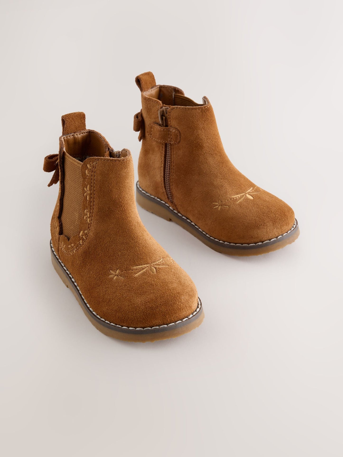 Tan Brown Suede Bow Detail Chelsea Ankle Boots image 1