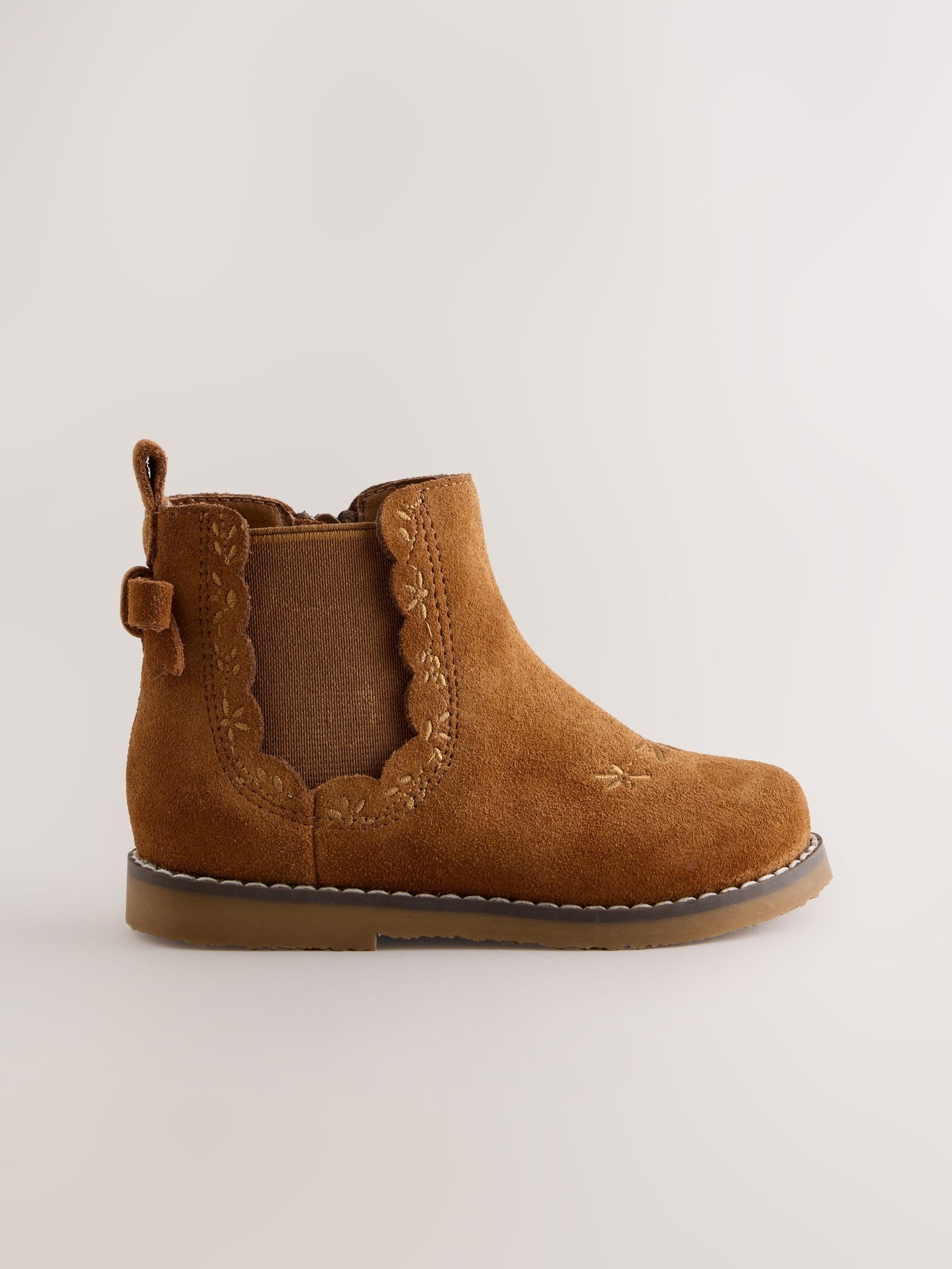 Tan Brown Suede Bow Detail Chelsea Ankle Boots image 2