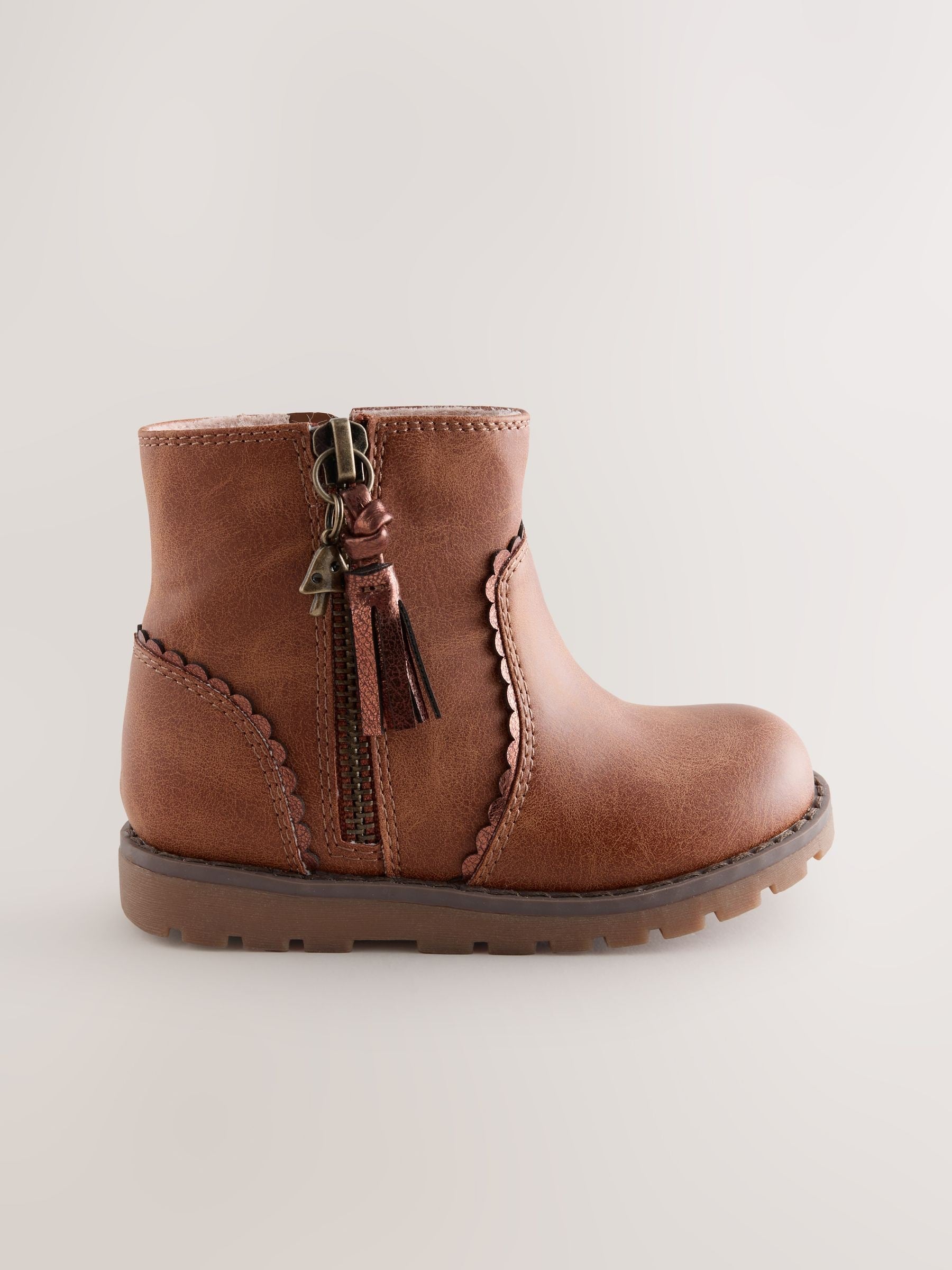 Tan Brown Wide Fit (G) Chelsea Zip Tassel Ankle Boots image 2