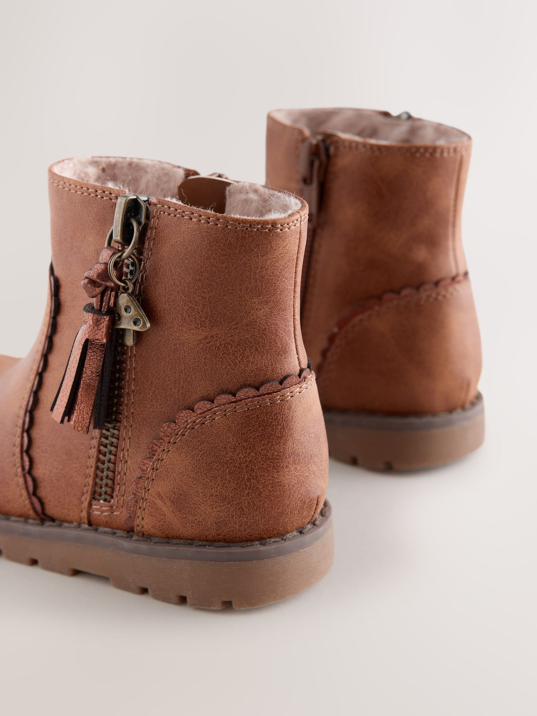Tan Brown Wide Fit (G) Chelsea Zip Tassel Ankle Boots image 4