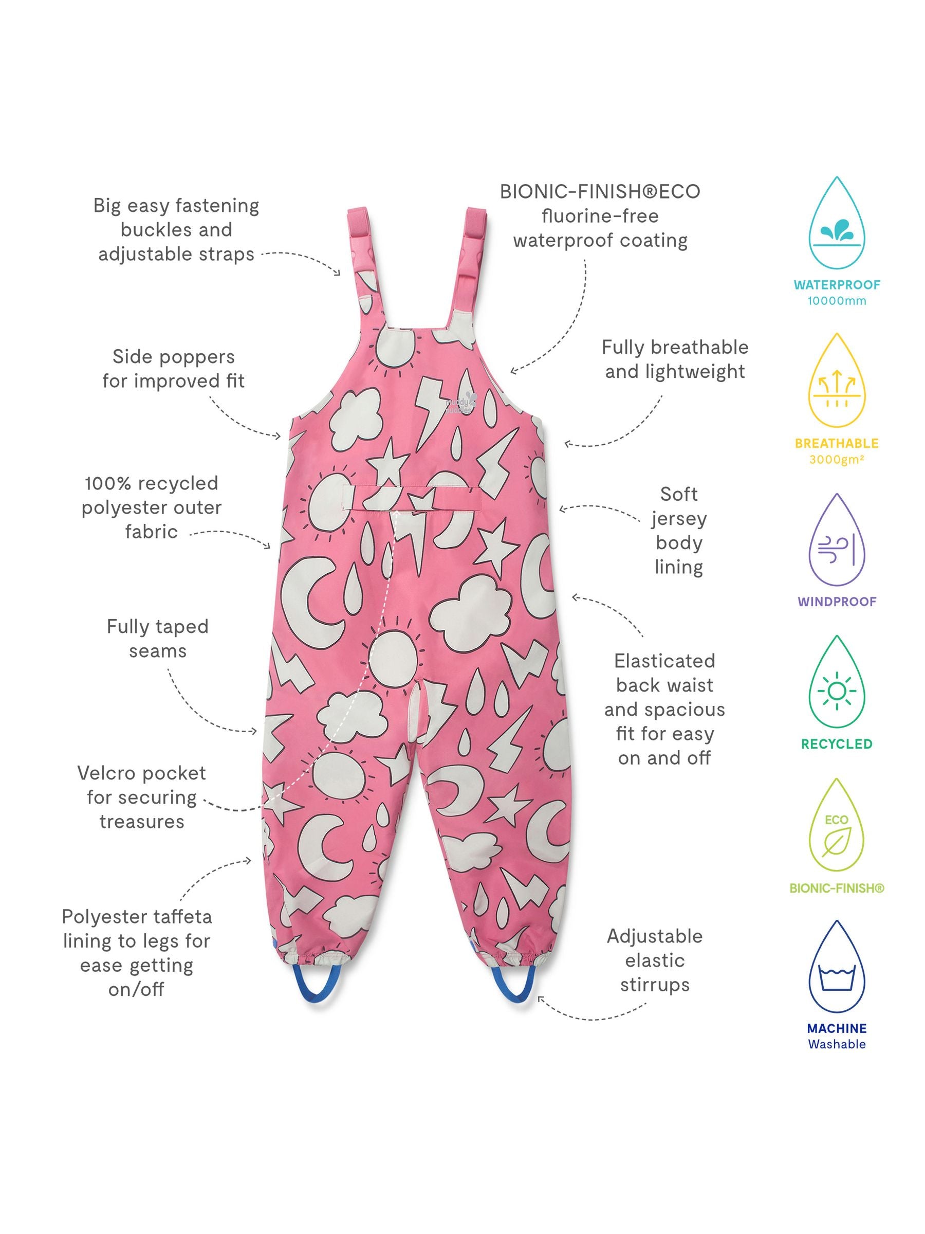 Muddy Puddles Pink Waterproof EcoLight Dungarees image 5