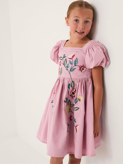 Monsoon Pink Floral Embroidered Puff Sleeve Dress image 1