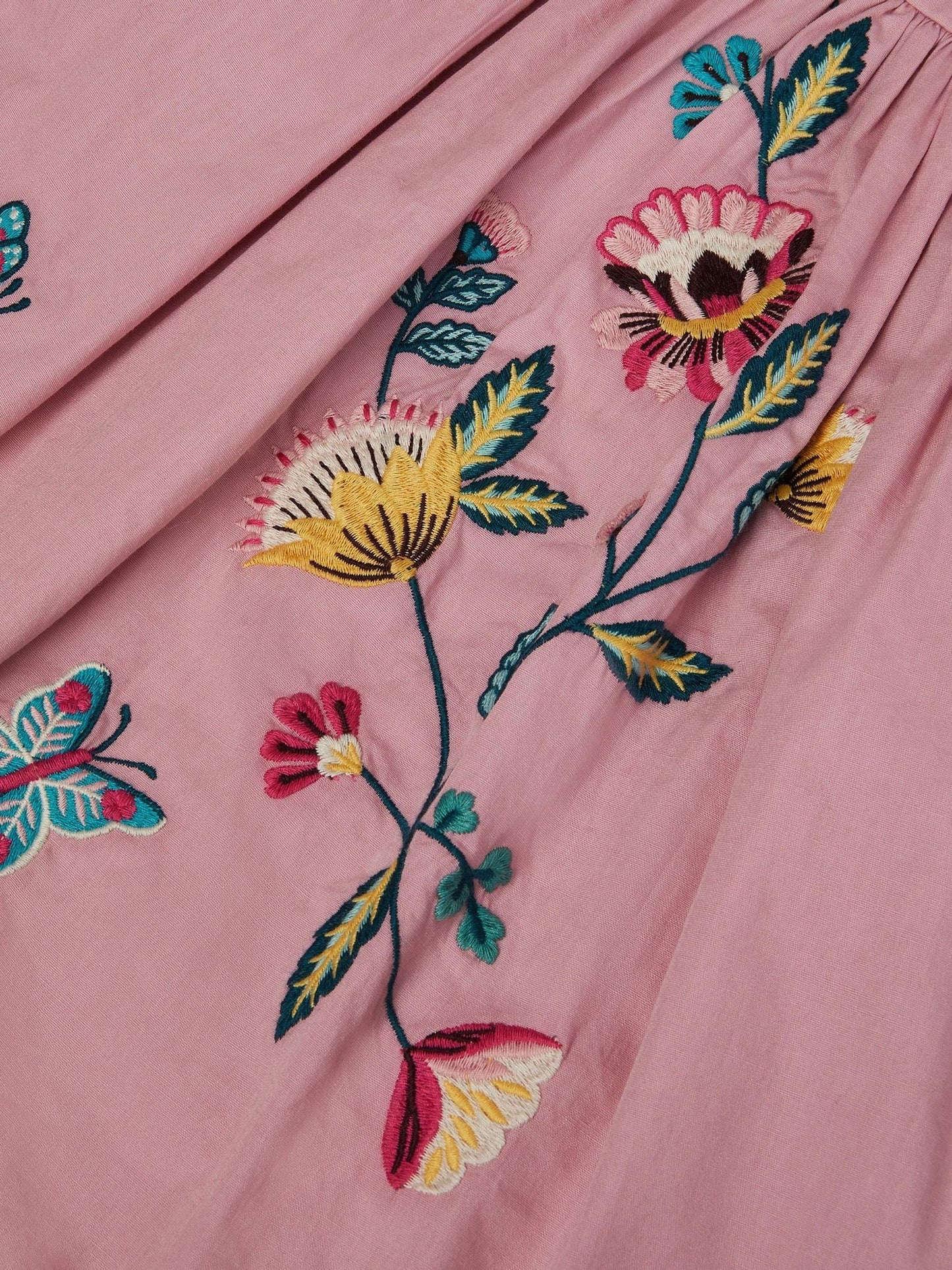 Monsoon Pink Floral Embroidered Puff Sleeve Dress image 4