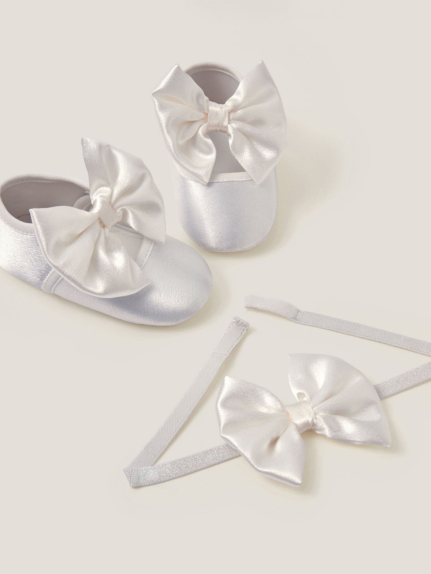 Monsoon Cream Baby Satin Bow Headband & Booties Set image 3