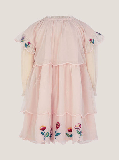 Monsoon Pink Baby Floral Embroidered Scallop Tier Dress image 2