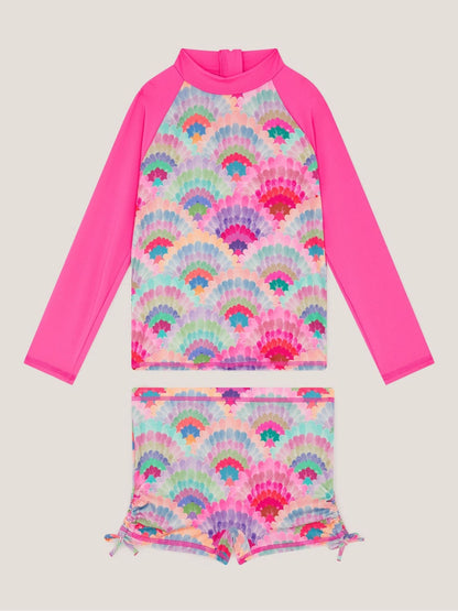 Monsoon Pink Rainbow Shell Print UPF50+ Long Sleeve Swim Set image 1