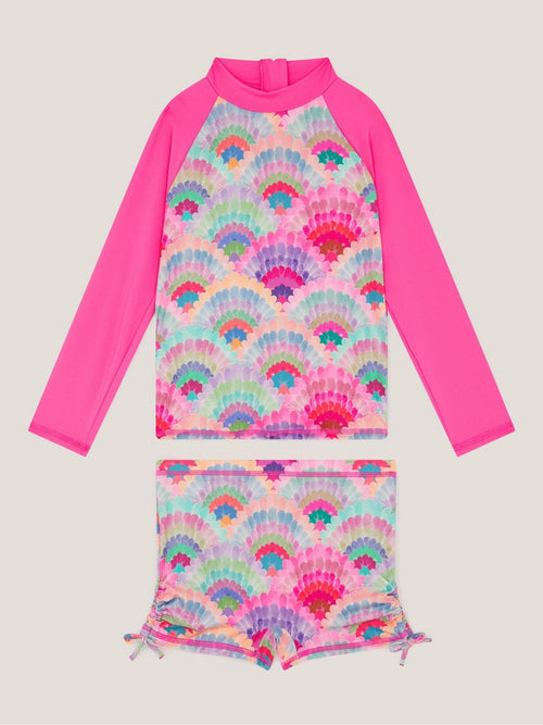 Monsoon Pink Rainbow Shell Print UPF50+ Long Sleeve Swim Set image 1