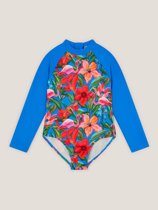 Monsoon Blue Tropical UPF50+ Long Sleeve Swimsuit image 1