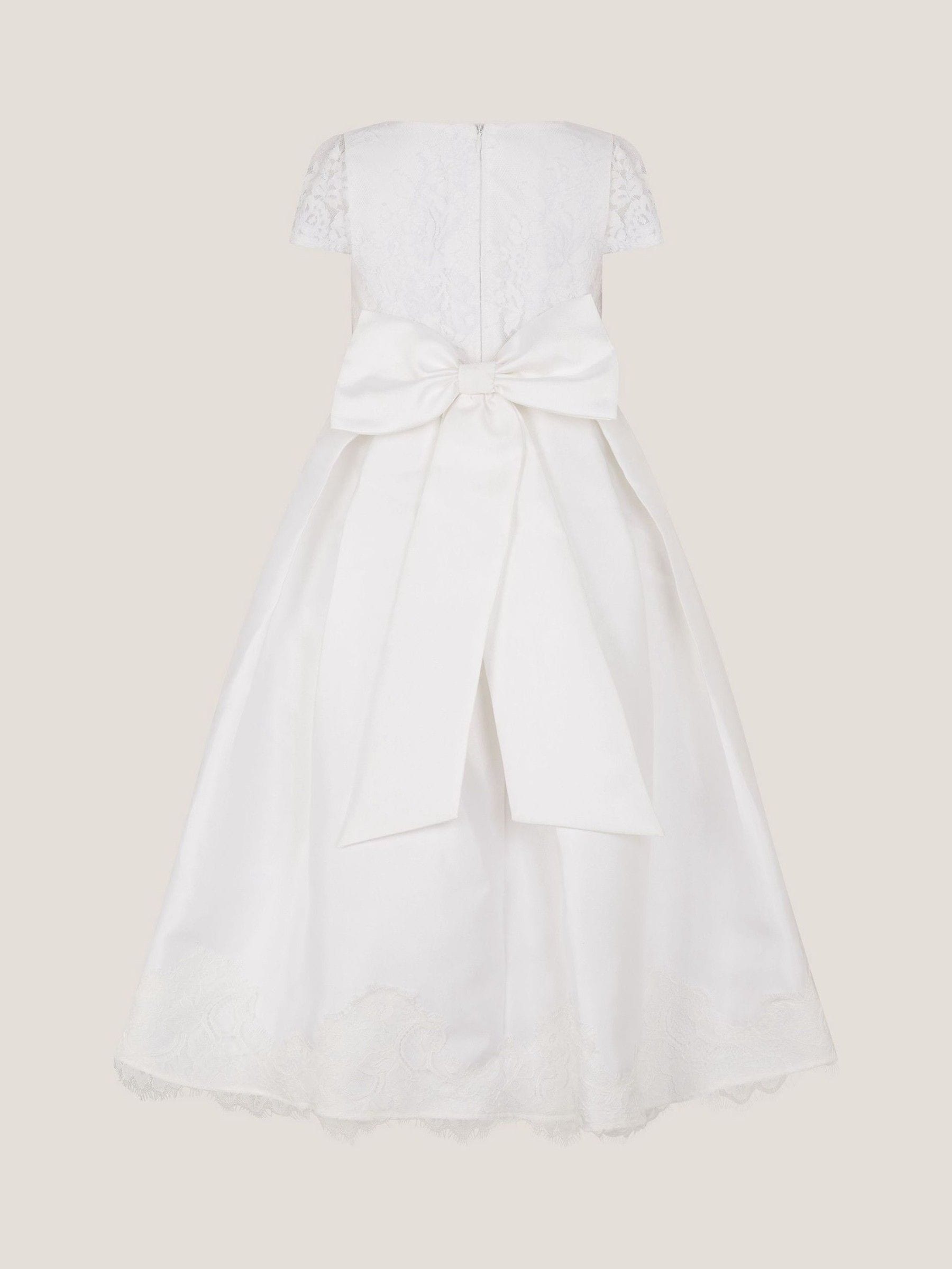 Monsoon White Communion Lola Bow Lace Trim Dress image 3