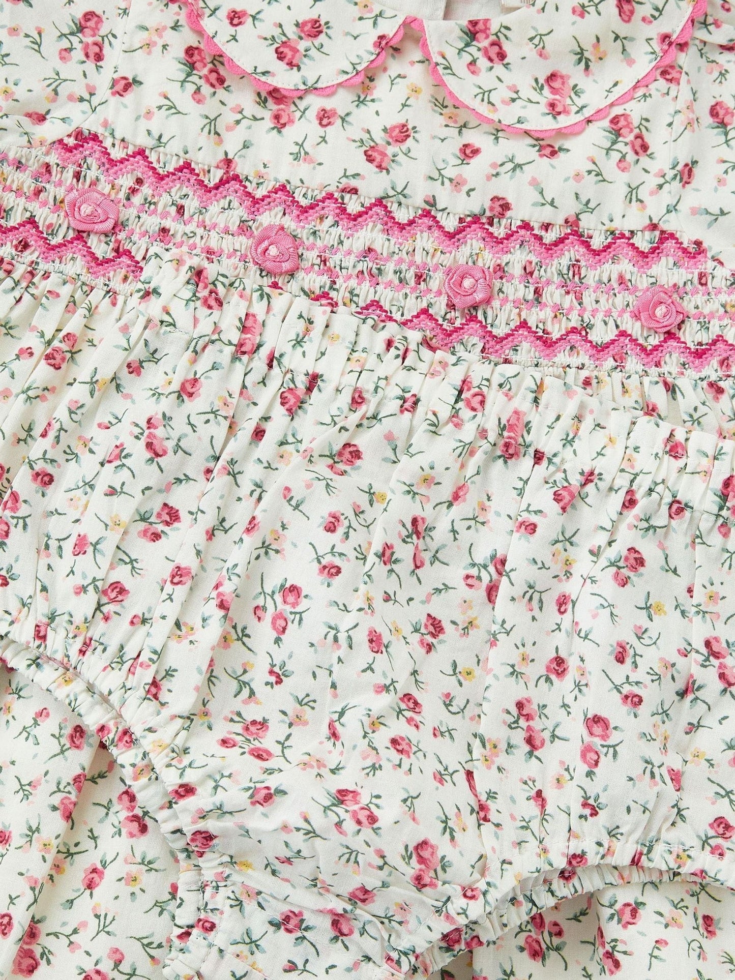 Monsoon Natural Baby Rose Smocked Dress & Briefs Set image 3