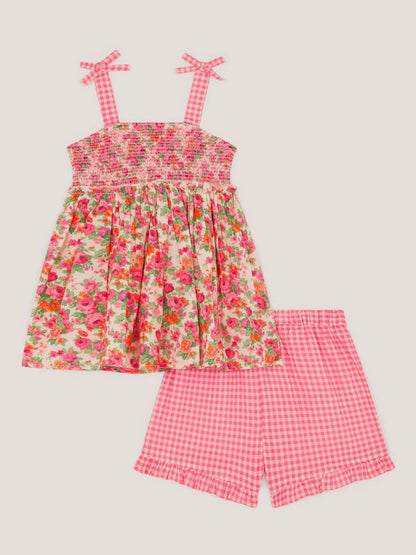 Monsoon Pink Baby Floral Print Top & Shorts Set image 1